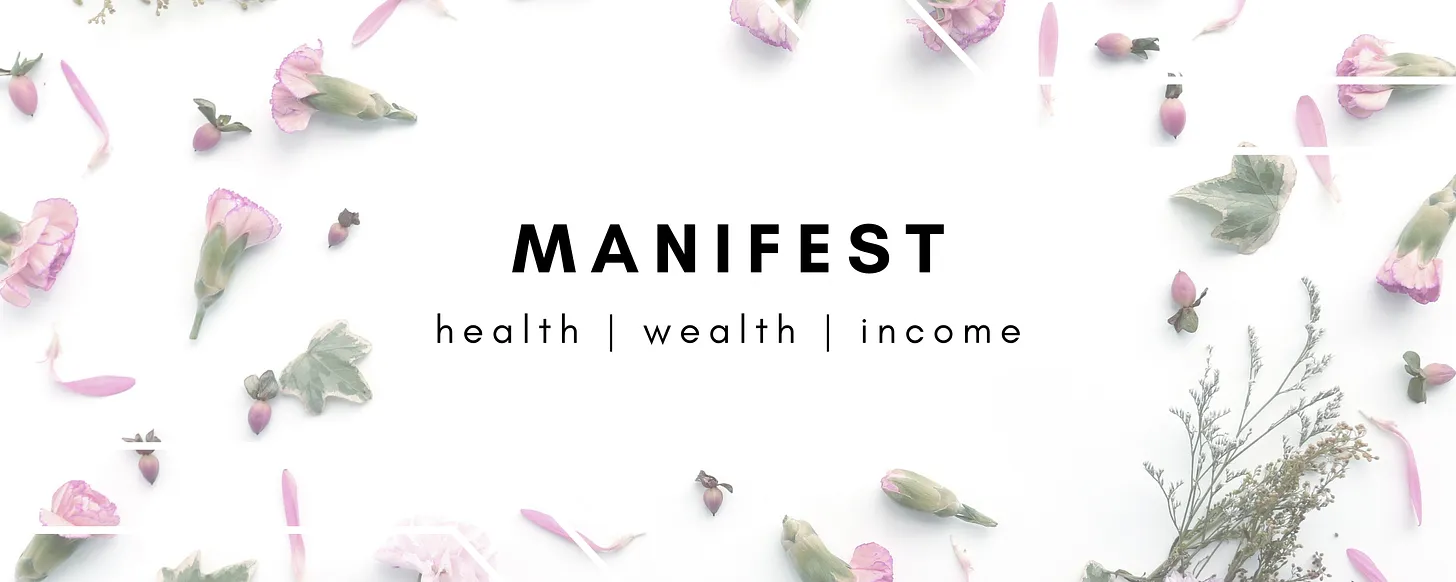 The word manifest in the centre of a circle of pink flower petals