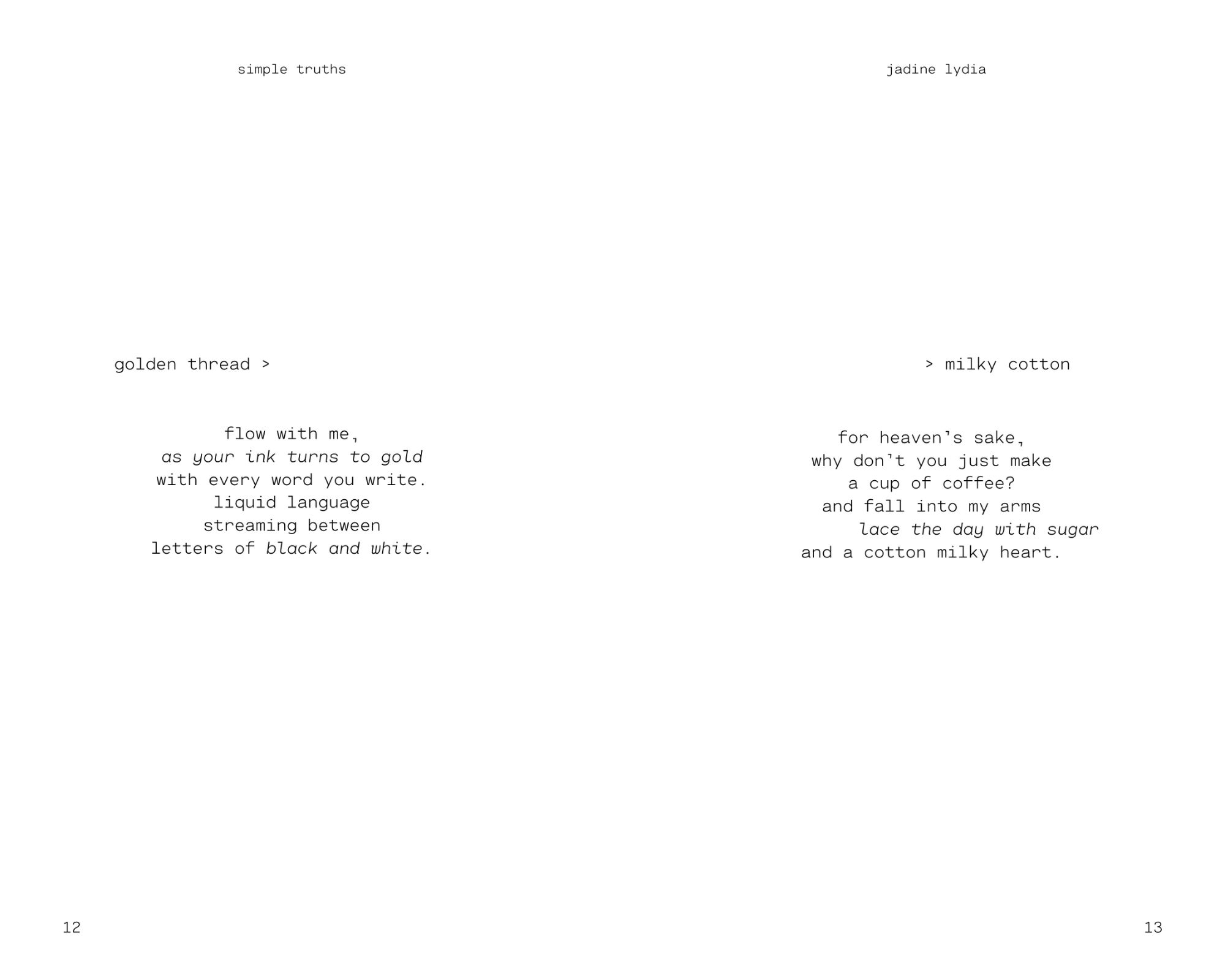 Interior view of a left and right hand page in 'Simple Truths.'